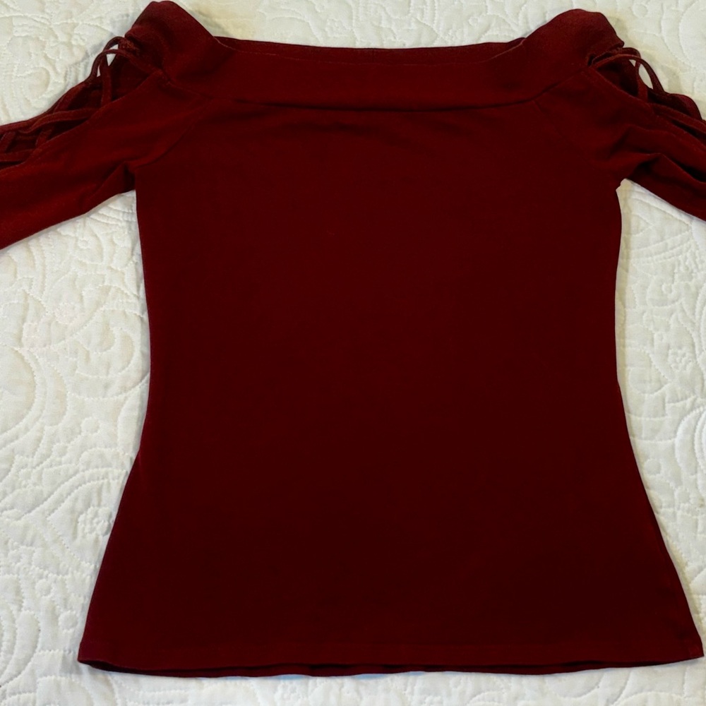 Express Blouse Top Women's Medium Maroon Off the Shoulder Cutout Sleeve EUC